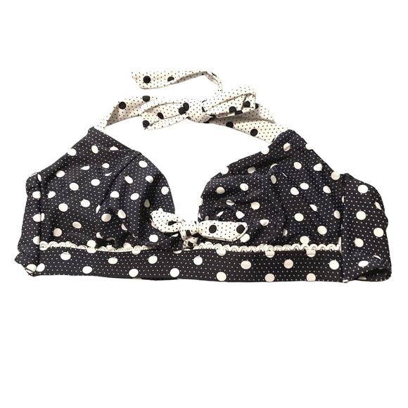 Crown & Ivy Navy Blue Polka Dot Bralette Bikini Top Medium Halter & Back Tie - Picture 1 of 11